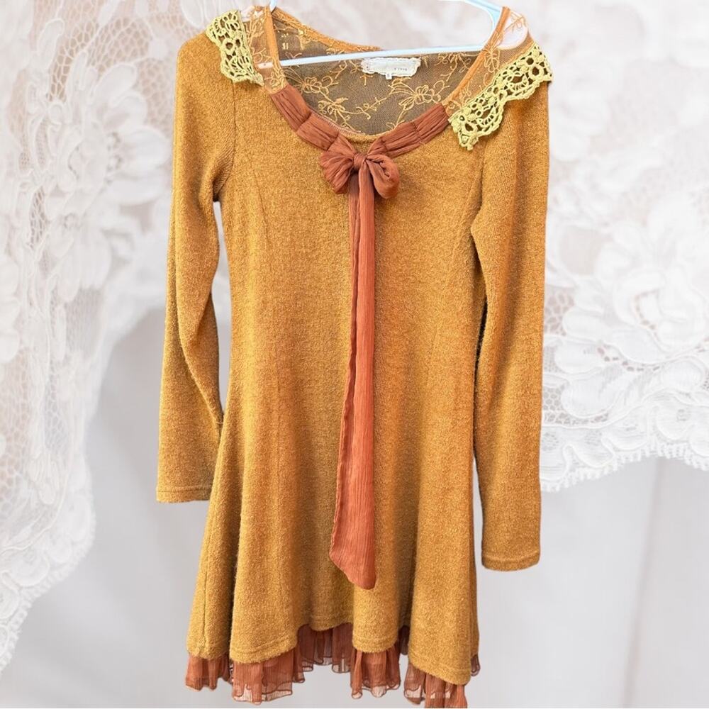 Anthropologie Gorgeous Orange Lace Bow midi Sweater Dress by a’reve Size S - Picture 8 of 8
